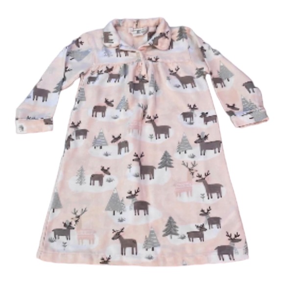 NEW PB Kids Girls NIGHTGOWN Flannel Pajamas SZ 2T WINTER REINDEER Pink PJs NWOT - Picture 1 of 4